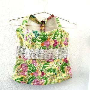 Lilly Pulitzer HTG VINTAGE White Label Lined Halter Bustier Size 2 Yellow Top